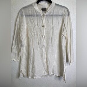 Vintage Silk Linen Sheer Textured Oversized Shirt White S/M Coastal Boho Lounge